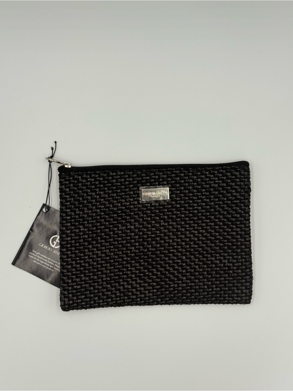 Giorgio Armani Cosmetics Black Woven Pouch with Silver Plaque